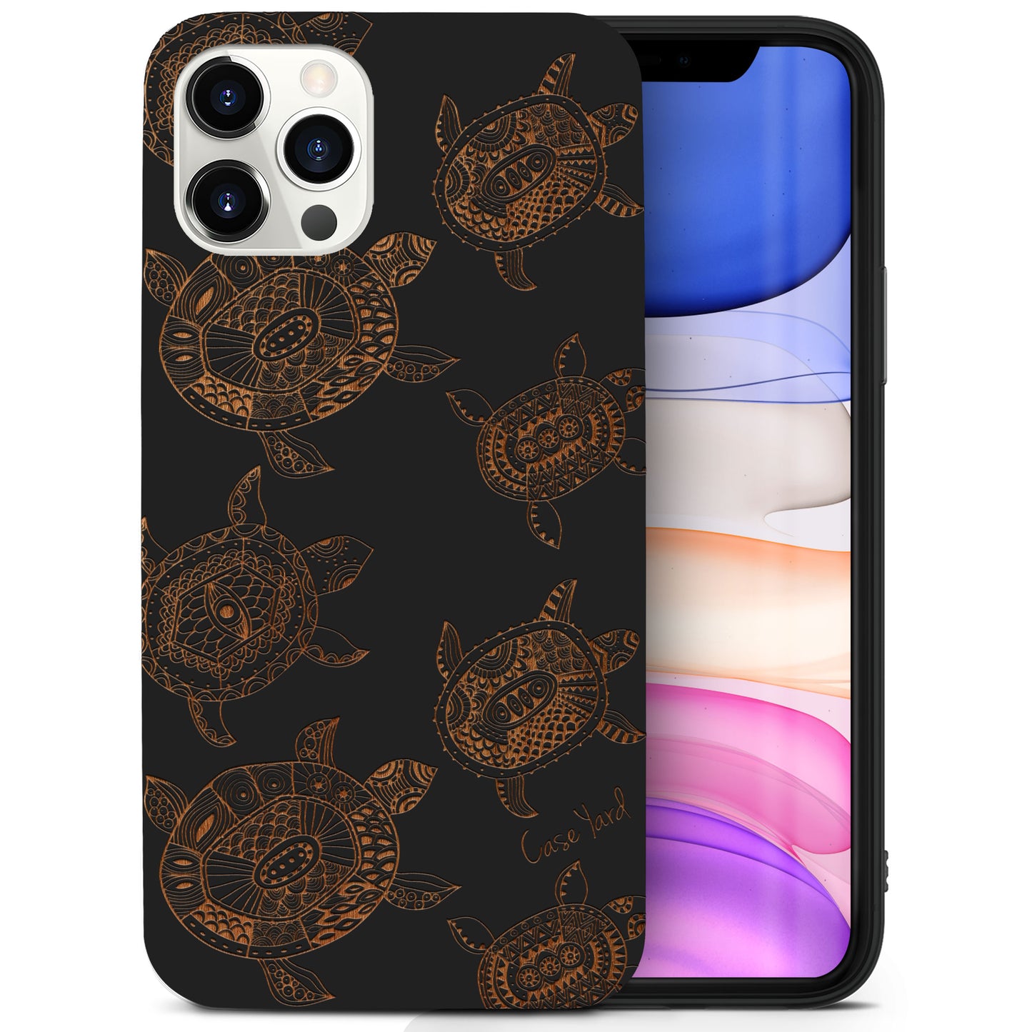 Turtles Pattern Wooden Laser Engraved Phone Case for iPhone