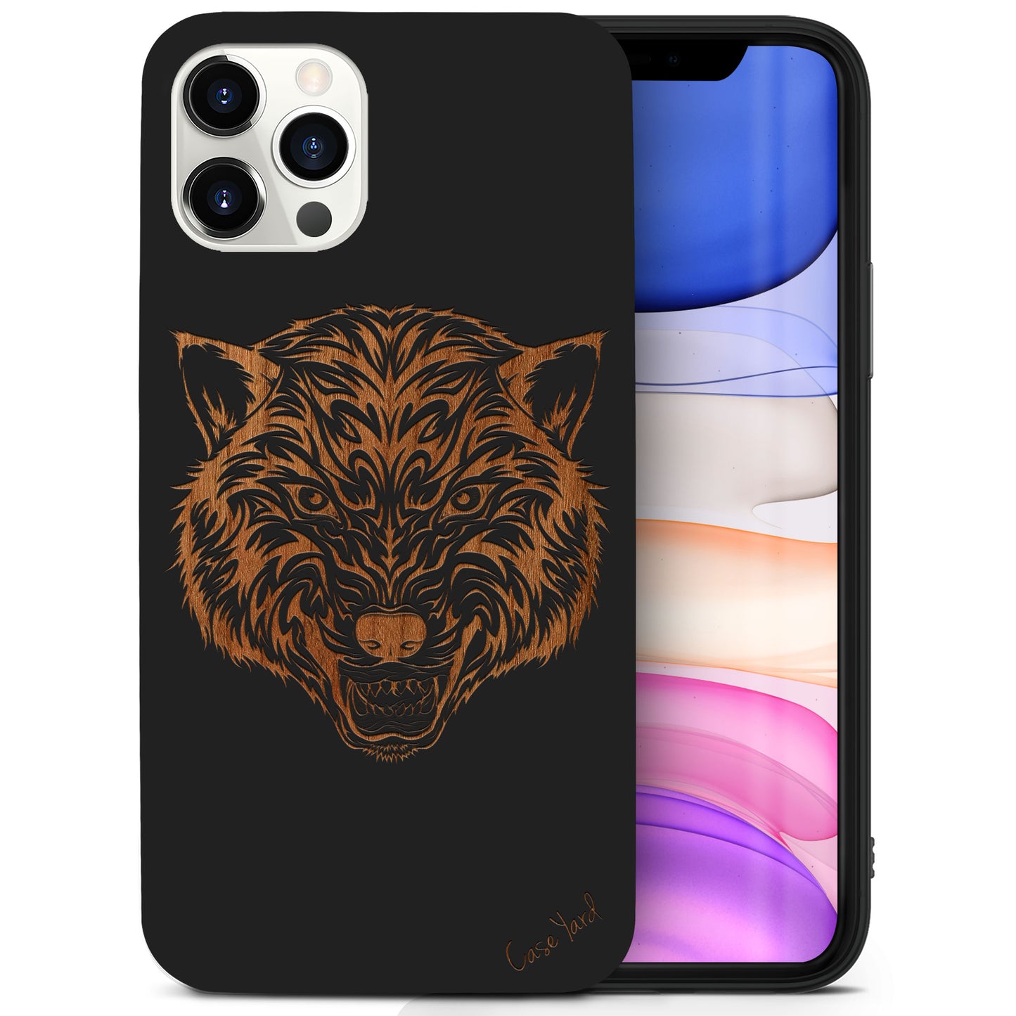 Wooden Cell Phone Case Cover, Laser Engraved case for iPhone & Samsung phone Wolf Wood Design