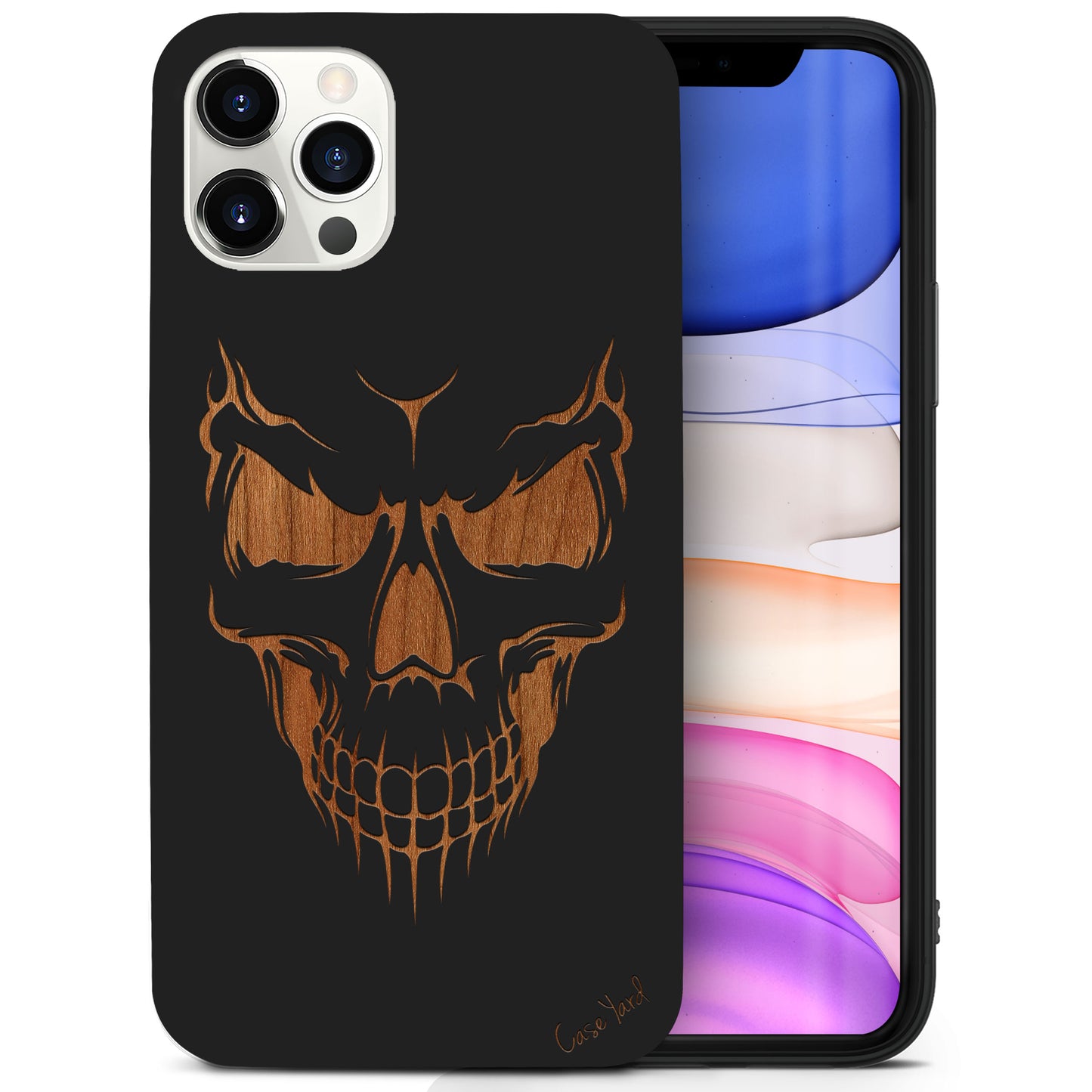 Wooden Cell Phone Case Cover, Laser Engraved case for iPhone & Samsung phone Scary Skull Design