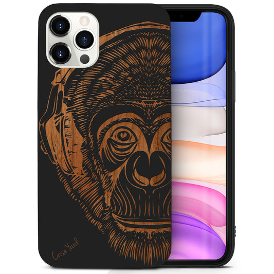 Headphone Monkey Wooden Laser Engraved Phone Case for iPhone