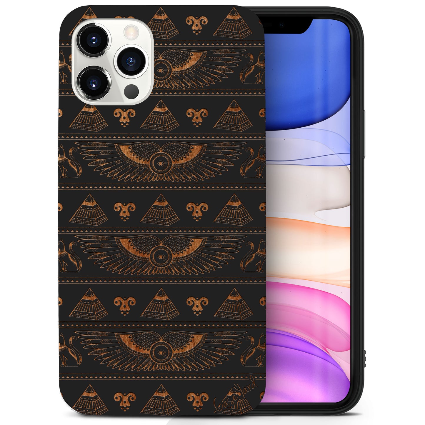Wooden Cell Phone Case Cover, Laser Engraved case for iPhone & Samsung phone Pyramid Pattern Design