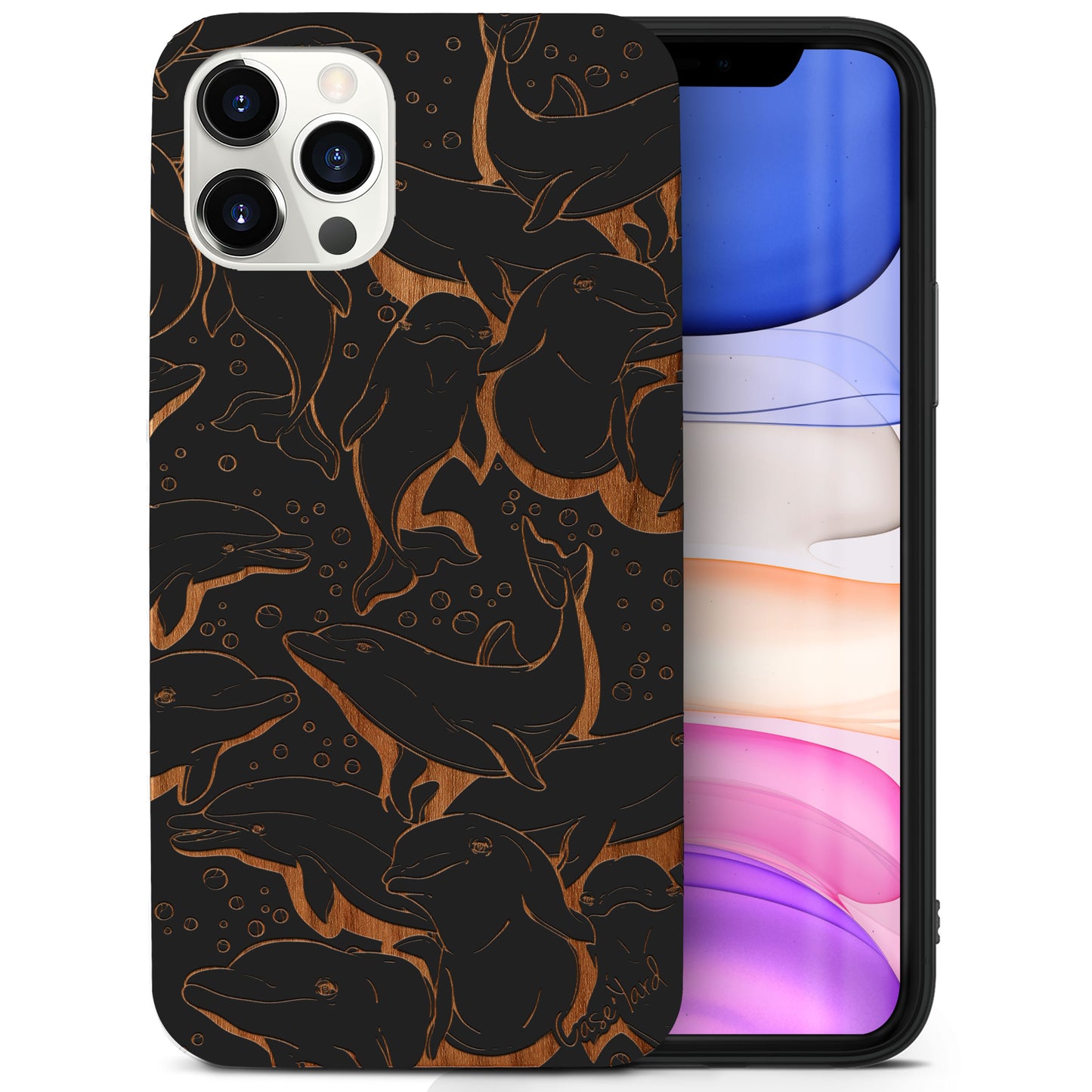 Dolphins Wooden Laser Engraved Phone Case for iPhone & Samsung Phones