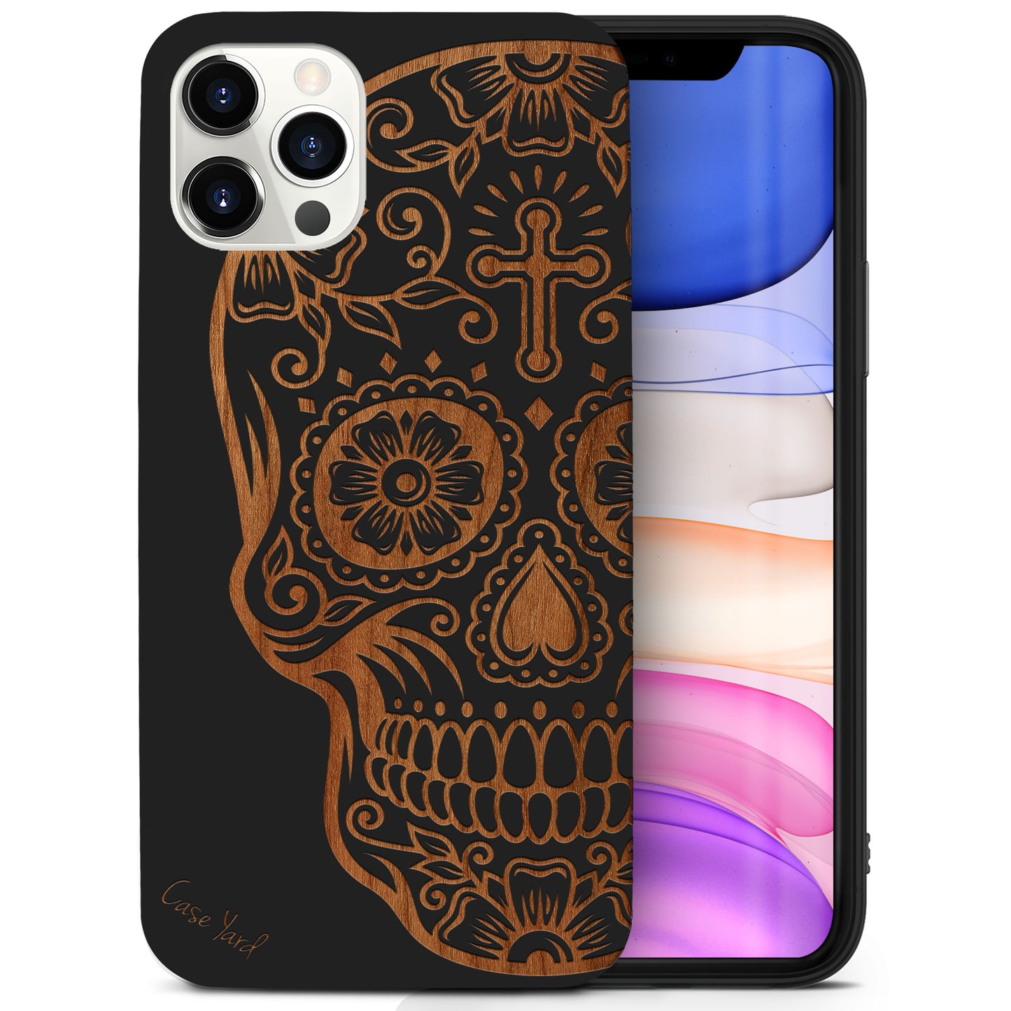 Wooden Cell Phone Case Cover, Laser Engraved case for iPhone & Samsung phone Cross Skull Design