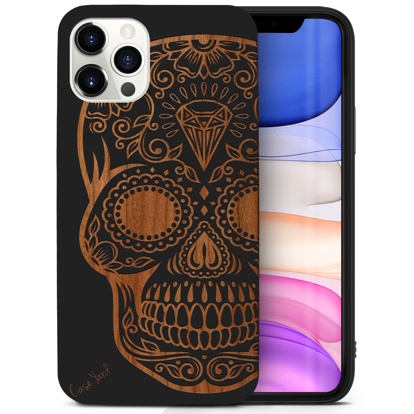 Wooden Cell Phone Case Cover, Laser Engraved case for iPhone & Samsung phone Diamond Skull Design