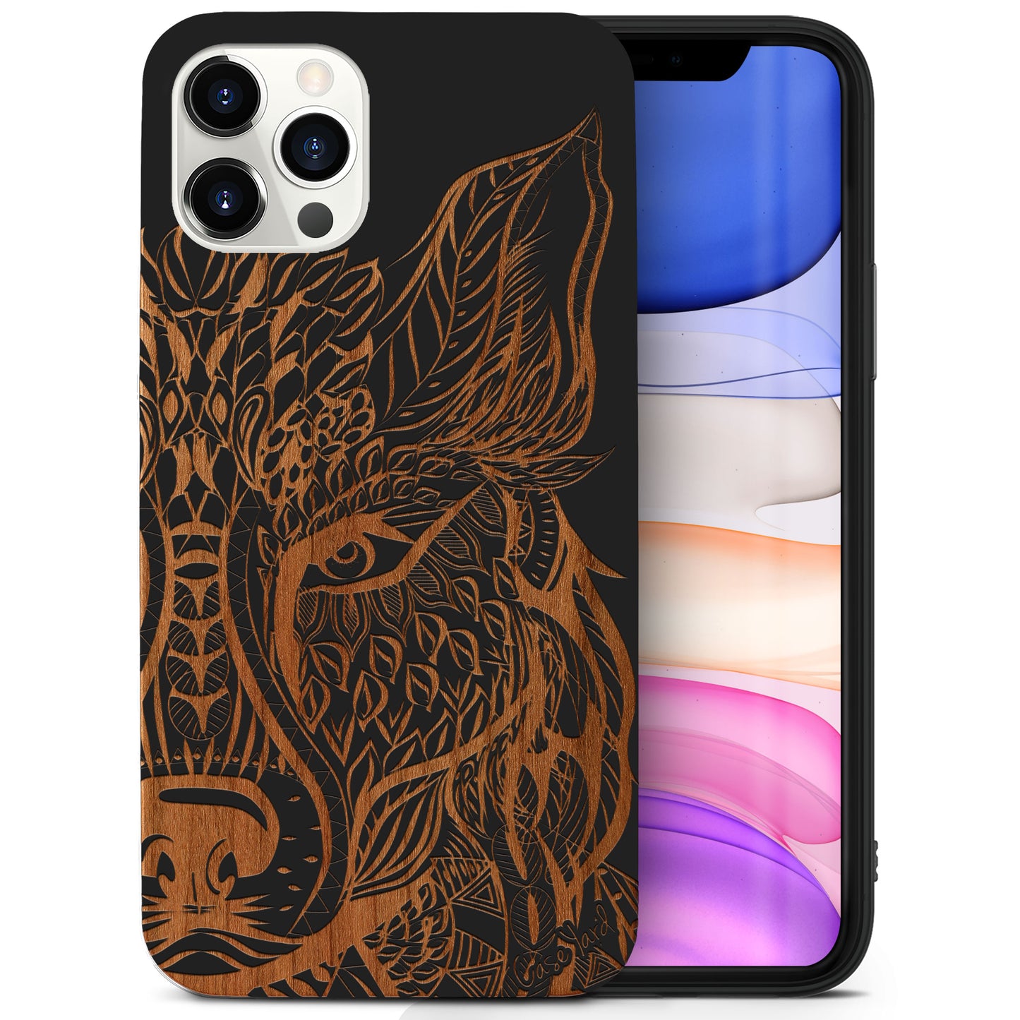 Wolf Face 2 Wooden Laser Engraved Phone Case