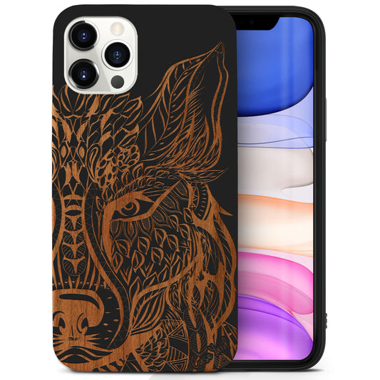 Wolf Face 2 Wooden Laser Engraved Phone Case