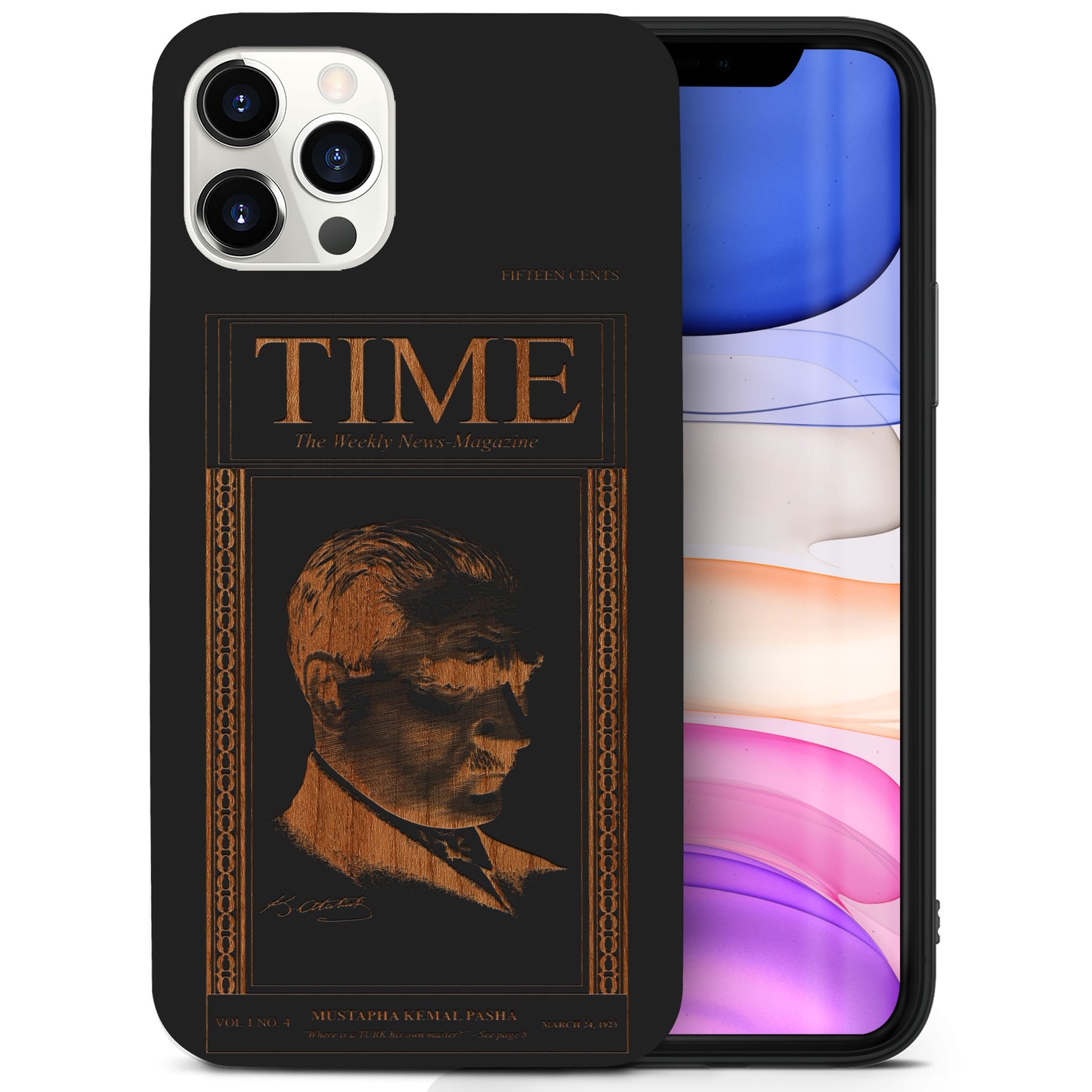 Wooden Cell Phone Case Cover, Laser Engraved case for iPhone & Samsung phone Time Magazine Design