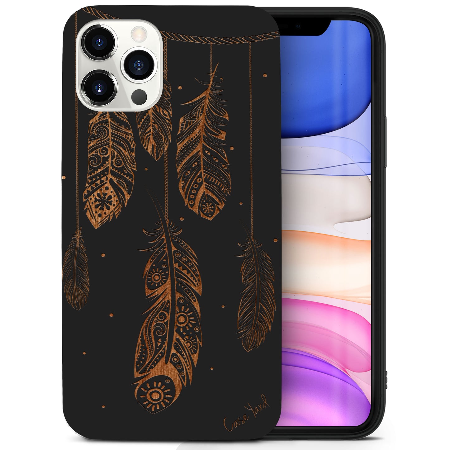 Feathers Wooden Laser Engraved Phone Case