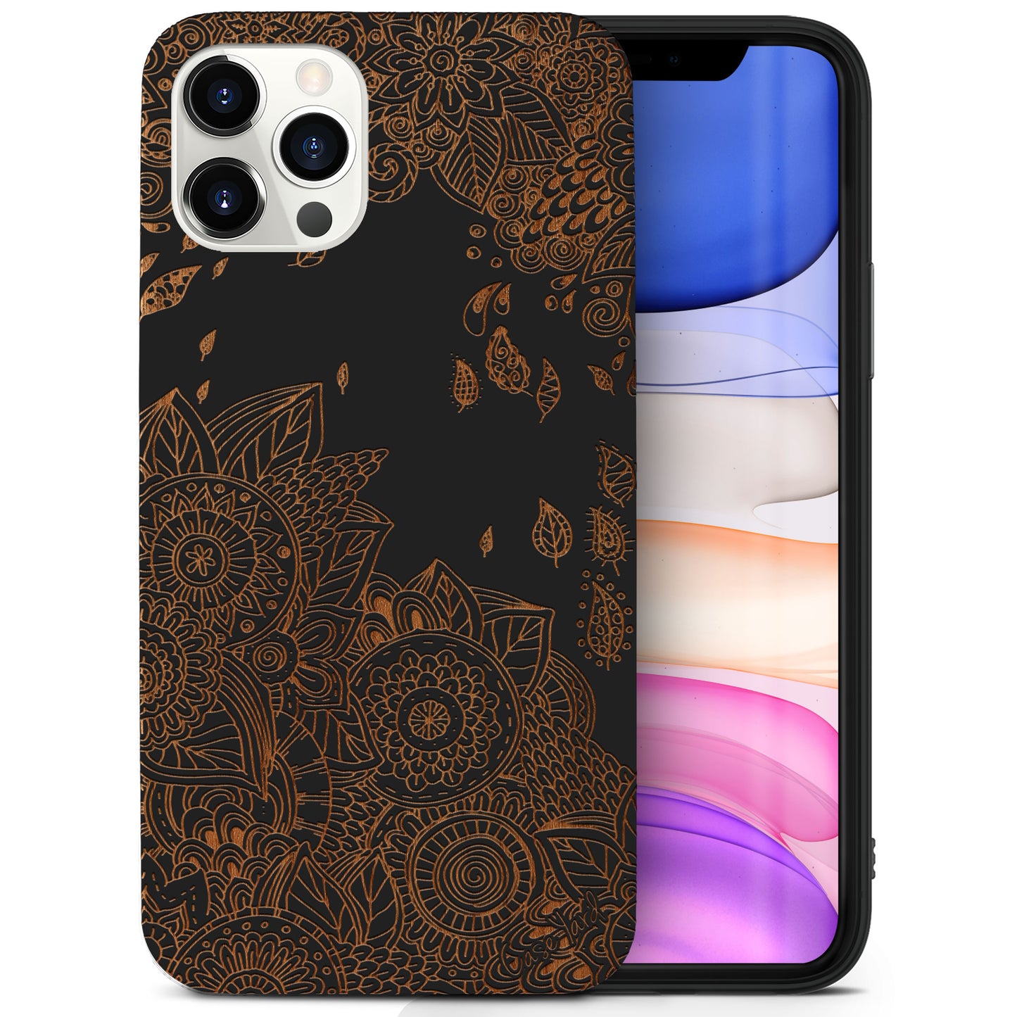 Wind Flowers Wood Wooden Laser Engraved Phone Case