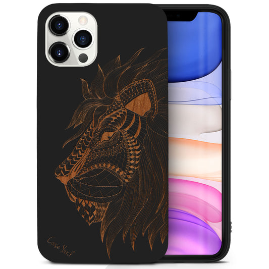 Wooden Cell Phone Case Cover, Laser Engraved case for iPhone & Samsung phone Doodle Lion Face Design