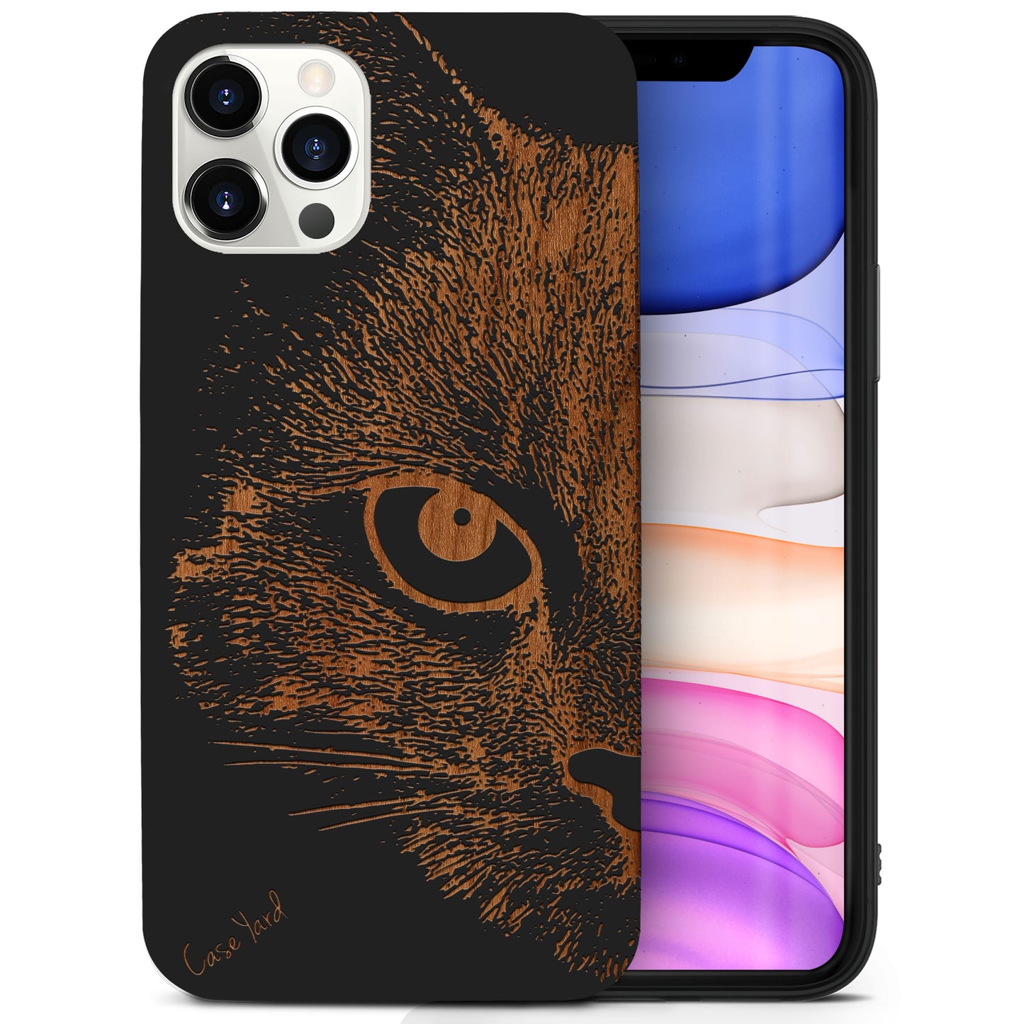 Mad Cat Wooden Laser Engraved Phone Case for iPhone