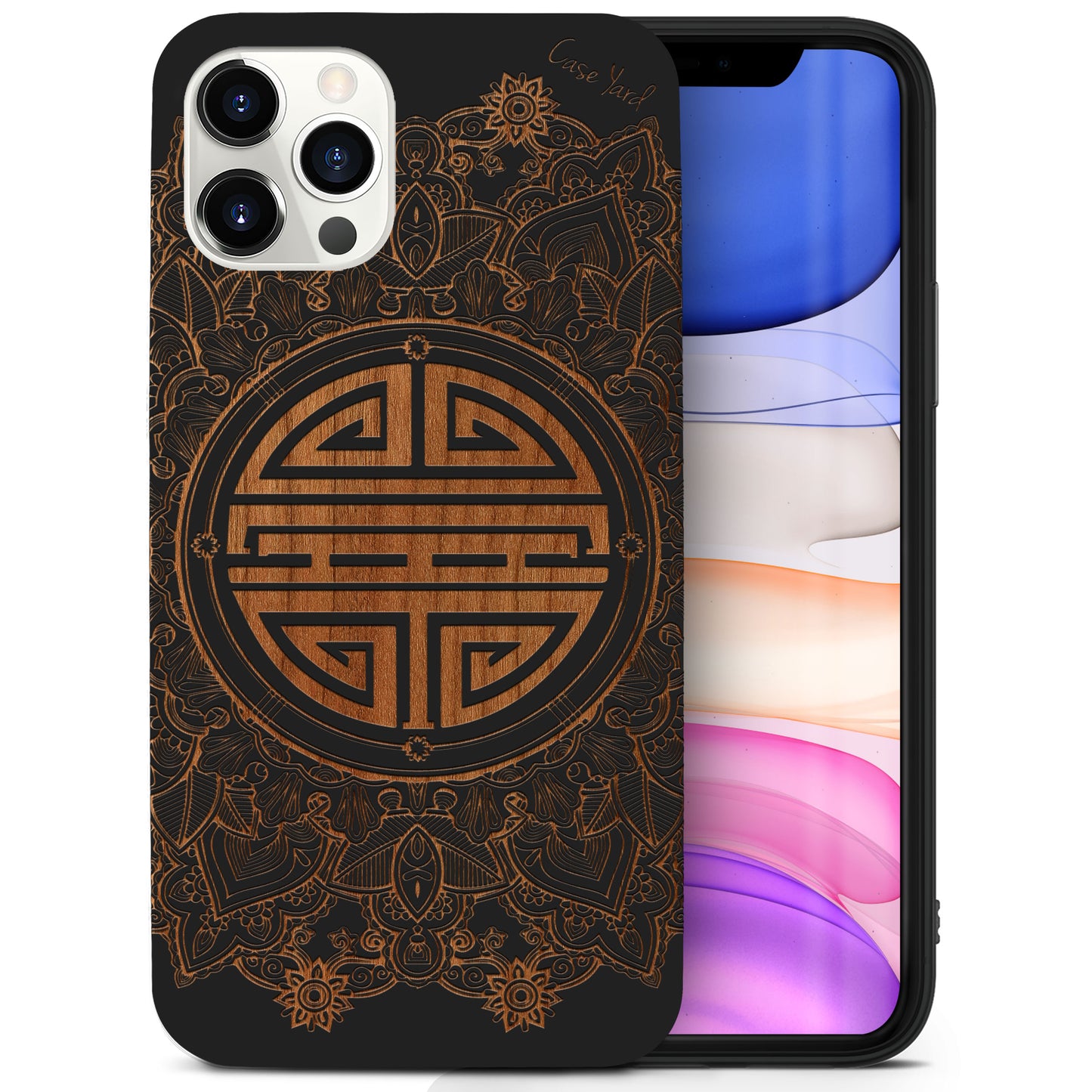 Wooden Cell Phone Case Cover, Laser Engraved case for iPhone & Samsung phone Chinese Mandala Design