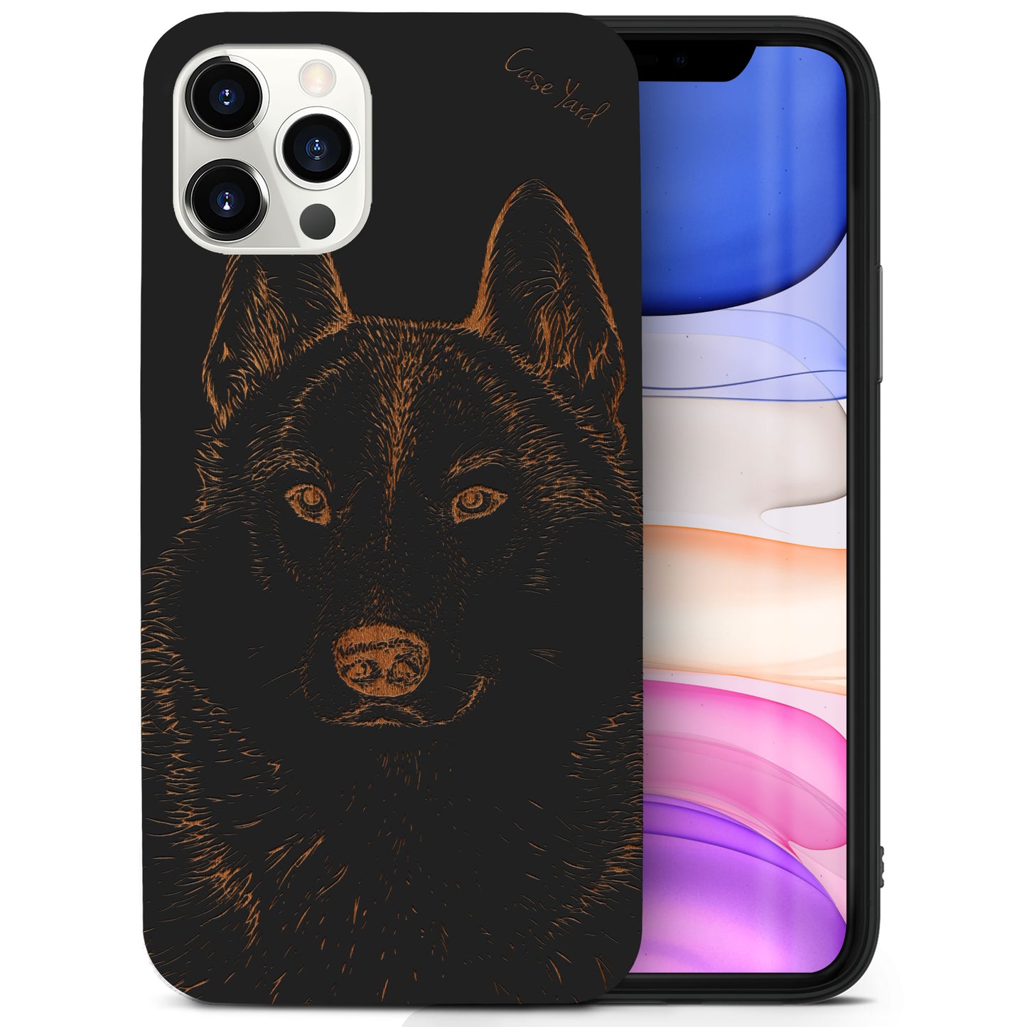 Siberian Husky Wooden Laser Engraved Phone Case