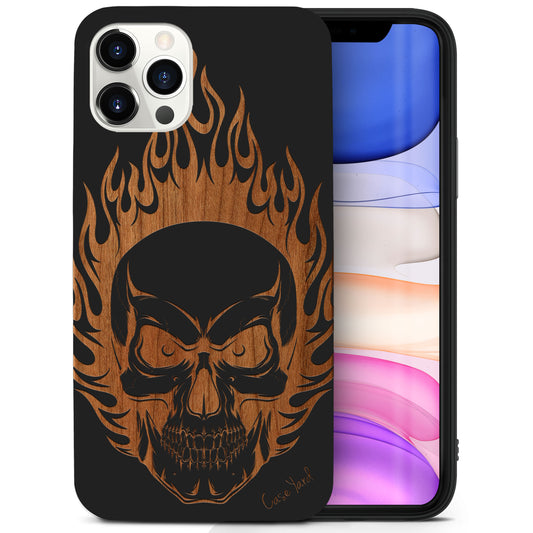 Wooden Cell Phone Case Cover, Laser Engraved case for iPhone & Samsung phone Skull on Fire Design