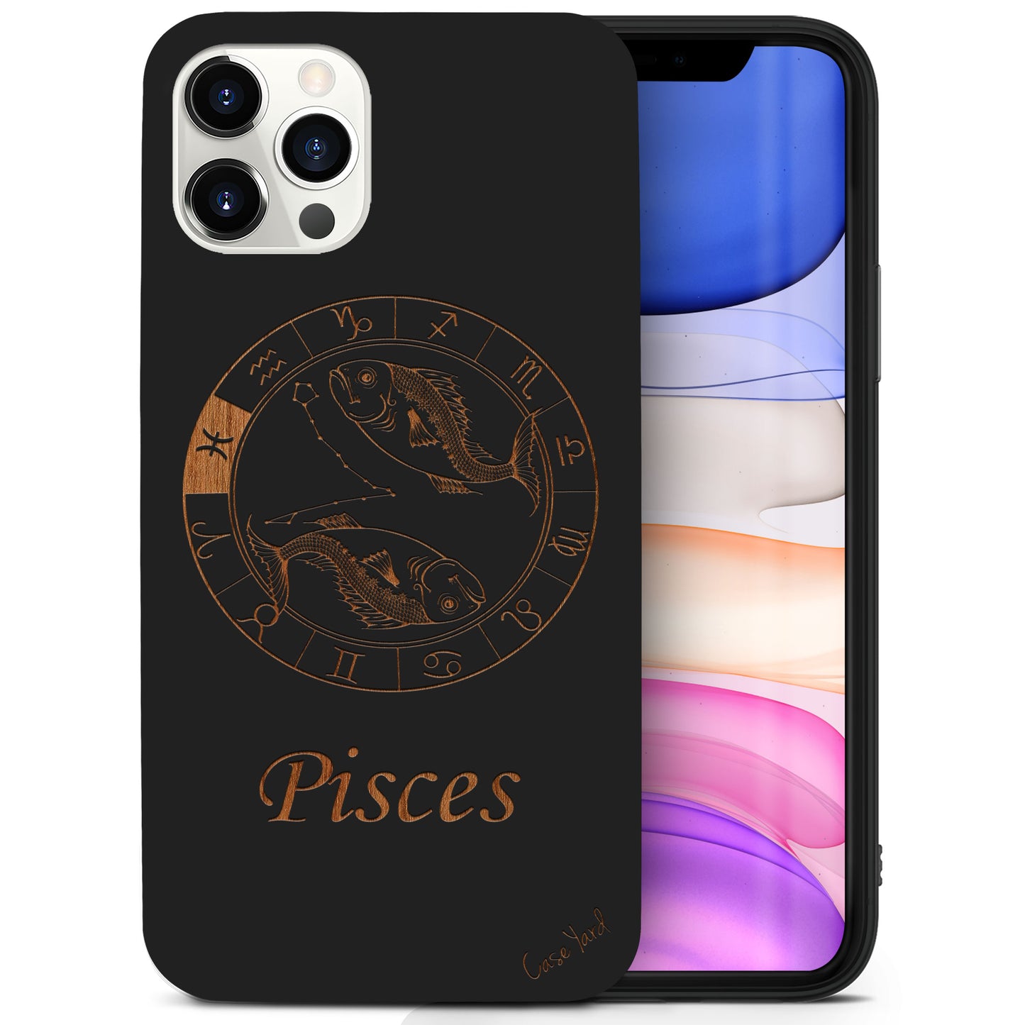 Wooden Cell Phone Case Cover, Laser Engraved case for iPhone & Samsung phone Pisces Sign Design