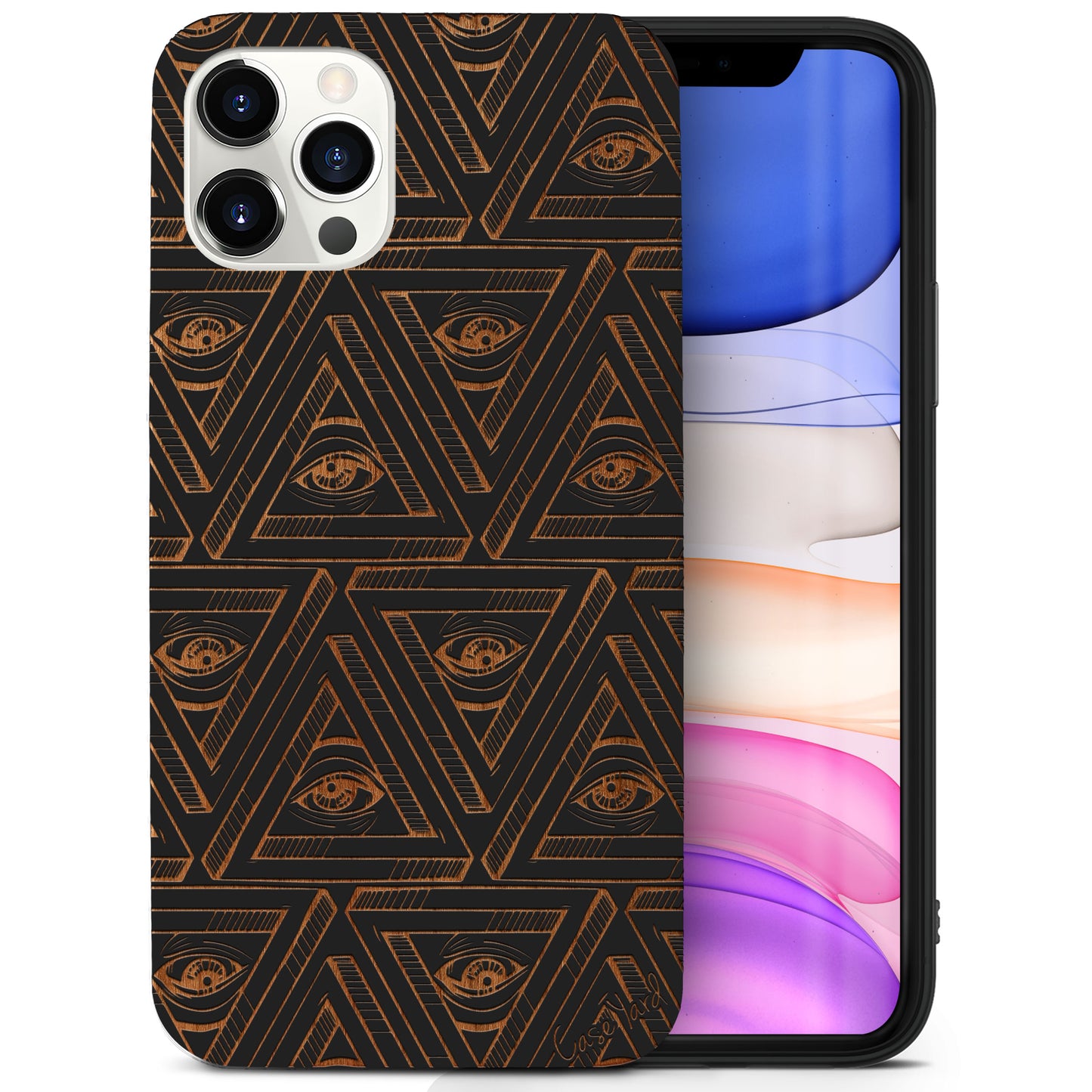 Wooden Cell Phone Case Cover, Laser Engraved case for iPhone & Samsung phone All Seeing Eyes Pattern Wood Design