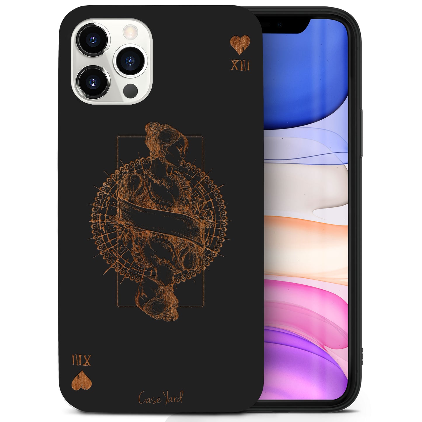 Wooden Cell Phone Case Cover, Laser Engraved case for iPhone & Samsung phone Queen of Hearts Design