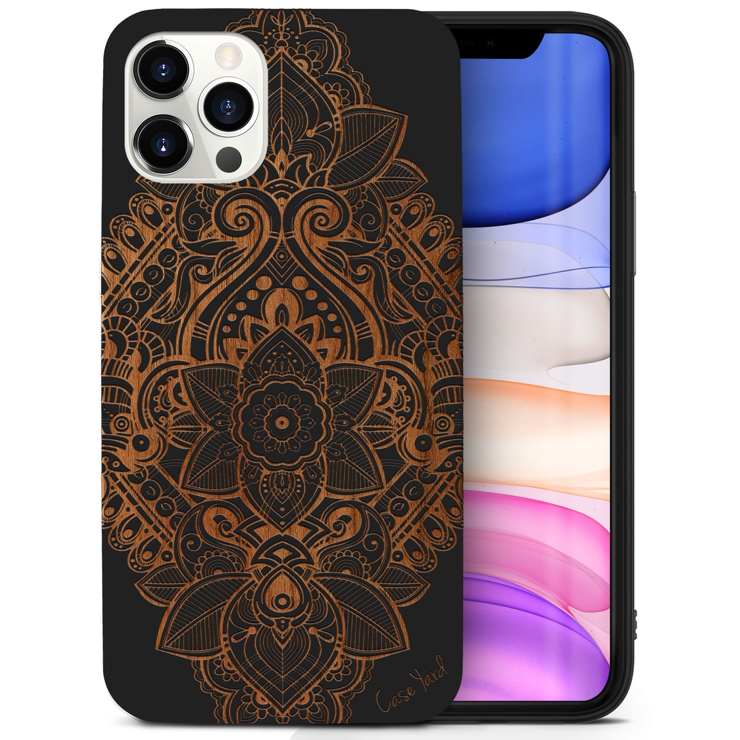 Bohemian Flower Wooden Laser Engraved Phone Case for iPhone & Samsung Phones
