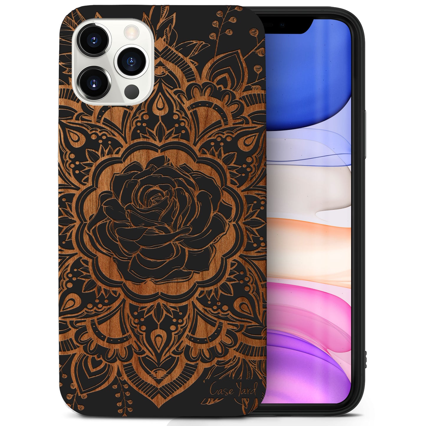 Rose Mandala Wooden Laser Engraved Phone Case