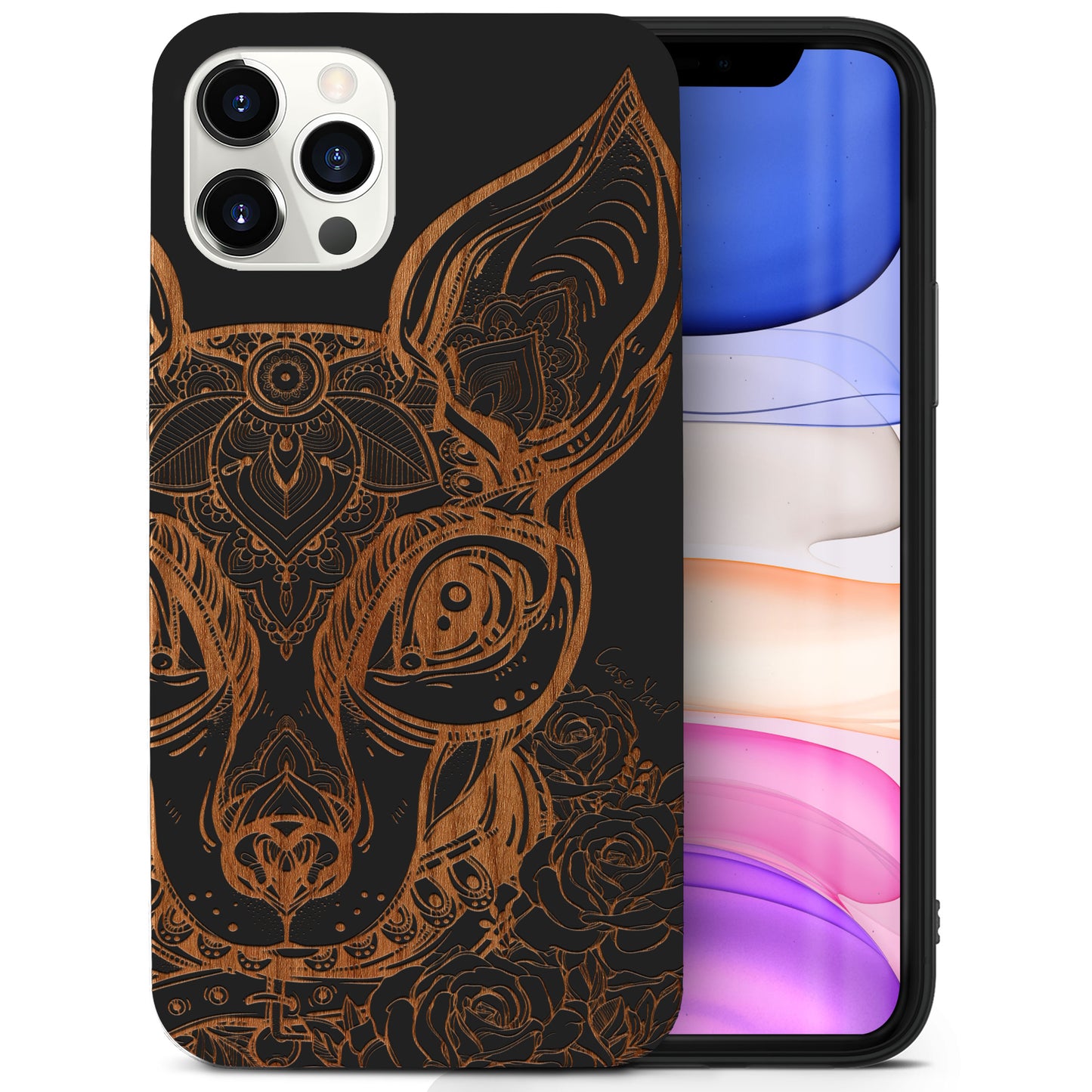 Wooden Cell Phone Case Cover, Laser Engraved case for iPhone & Samsung phone Chihuahua Design