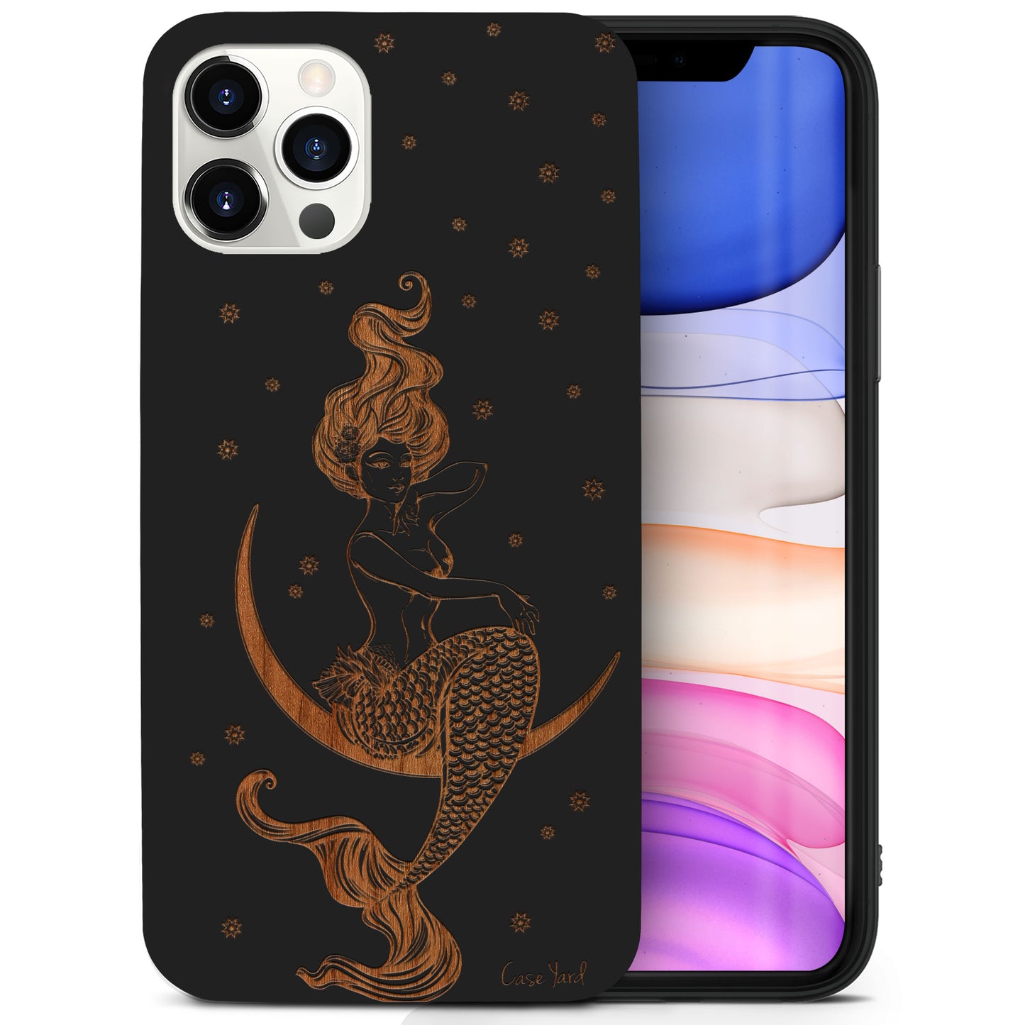 Mermaid on the Moon Wooden Laser Engraved Phone Case for iPhone