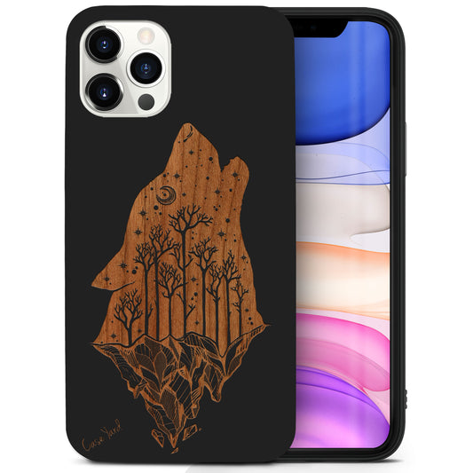 Howling Wolf Wooden Laser Engraved Phone Case
