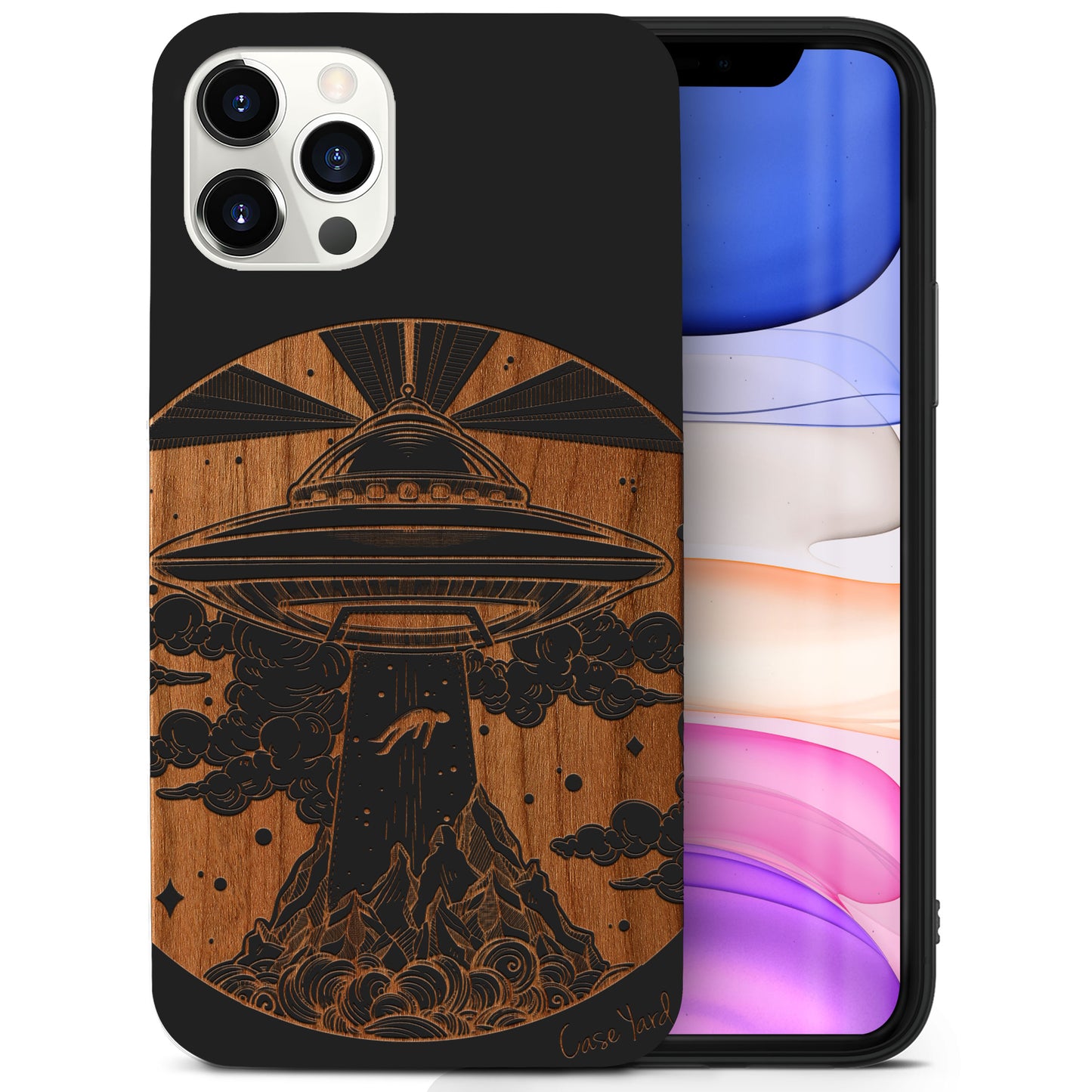 Alien Spaceship Wooden Laser Engraved Phone Case for iPhone & Samsung Phones