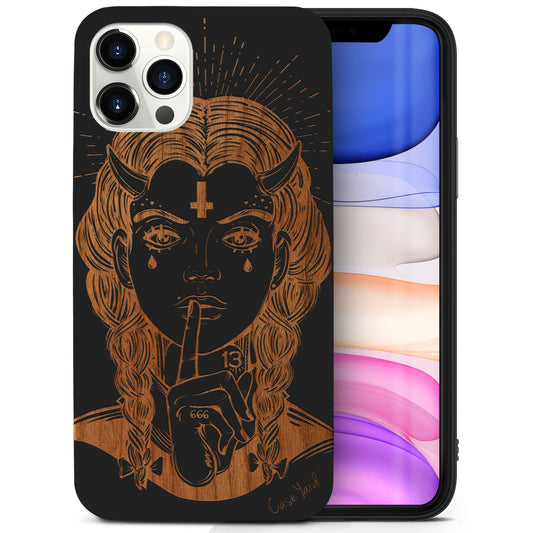 Wooden Cell Phone Case Cover, Laser Engraved case for iPhone & Samsung phone Demon Girl Design