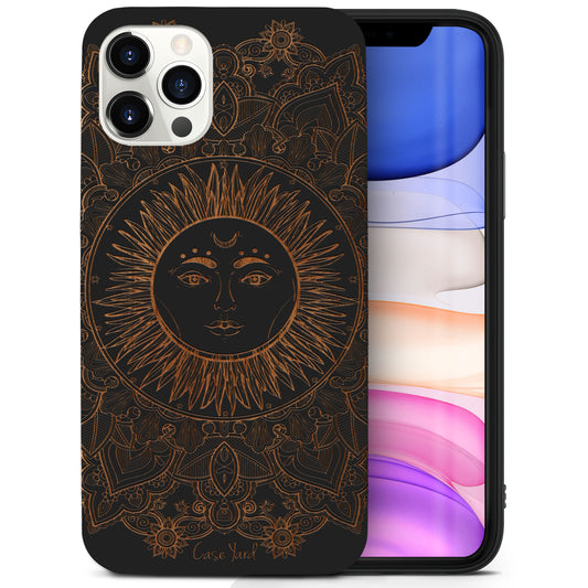 Wooden Cell Phone Case Cover, Laser Engraved case for iPhone & Samsung phone Sun Mandala Design