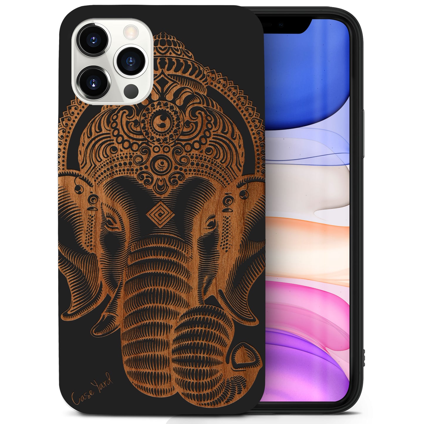 Wooden Cell Phone Case Cover, Laser Engraved case for iPhone & Samsung phone Ganesh Design