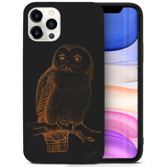 Owl Sketch Wooden Laser Engraved Phone Case for iPhone