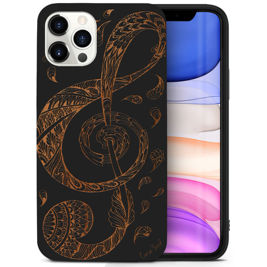 Wooden Cell Phone Case Cover, Laser Engraved case for iPhone & Samsung phone Floral Music Key Wood Design