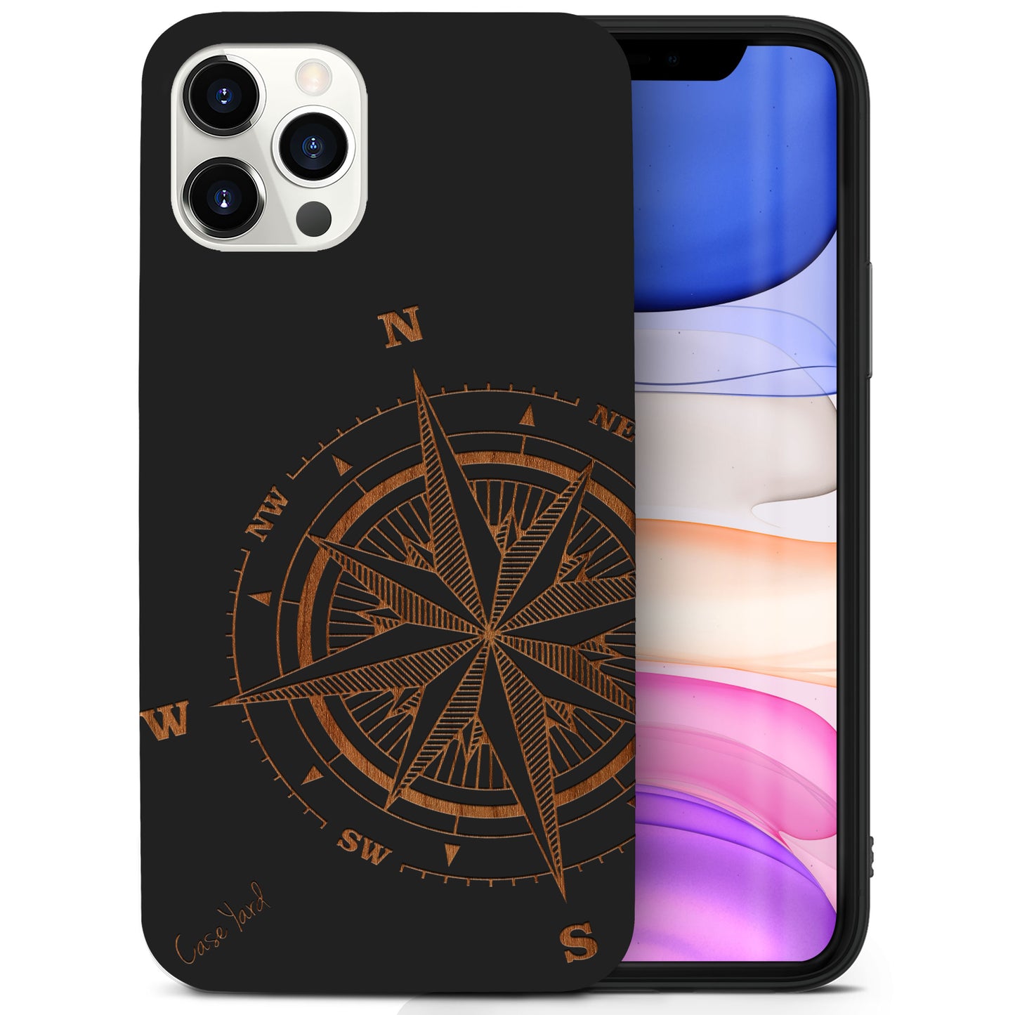 Wooden Cell Phone Case Cover, Laser Engraved case for iPhone & Samsung phone Compass Rose Wood Case Design