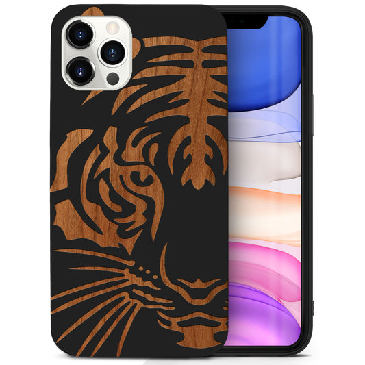 Wooden Cell Phone Case Cover, Laser Engraved case for iPhone & Samsung phone Half TigerFace Design