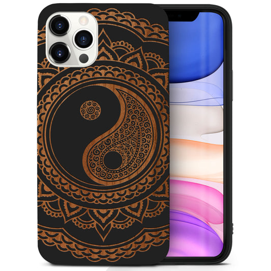 Wooden Cell Phone Case Cover, Laser Engraved case for iPhone & Samsung phone Ying Yang Mandala 2 Design