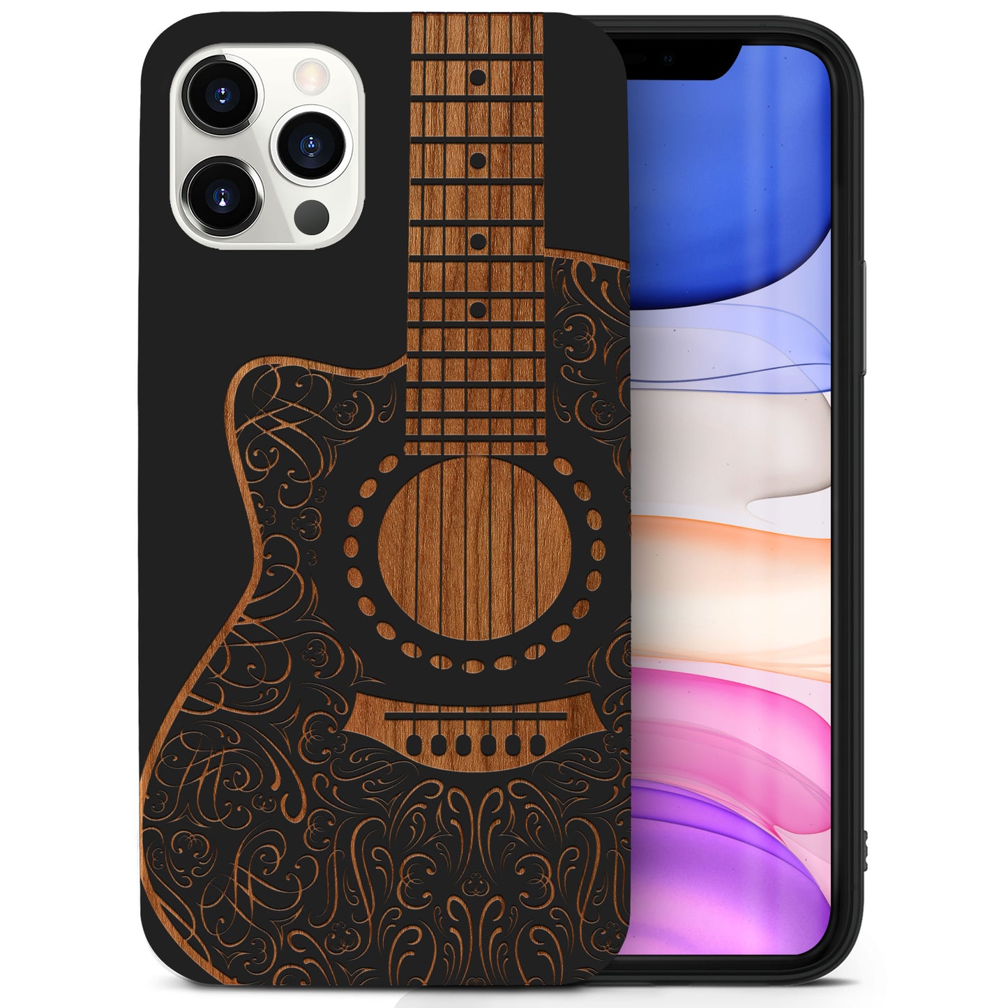 Wooden Cell Phone Case Cover, Laser Engraved case for iPhone & Samsung phone Electro Guitar Design