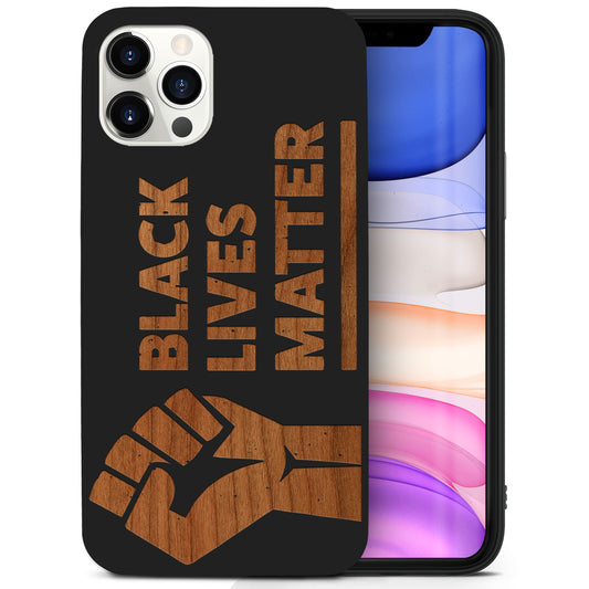 Wooden Cell Phone Case Cover, Laser Engraved case for iPhone & Samsung phone Black Lives Matter Design