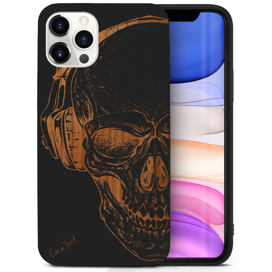 Wooden Cell Phone Case Cover, Laser Engraved case for iPhone & Samsung phone Headphone Skull Wood Design