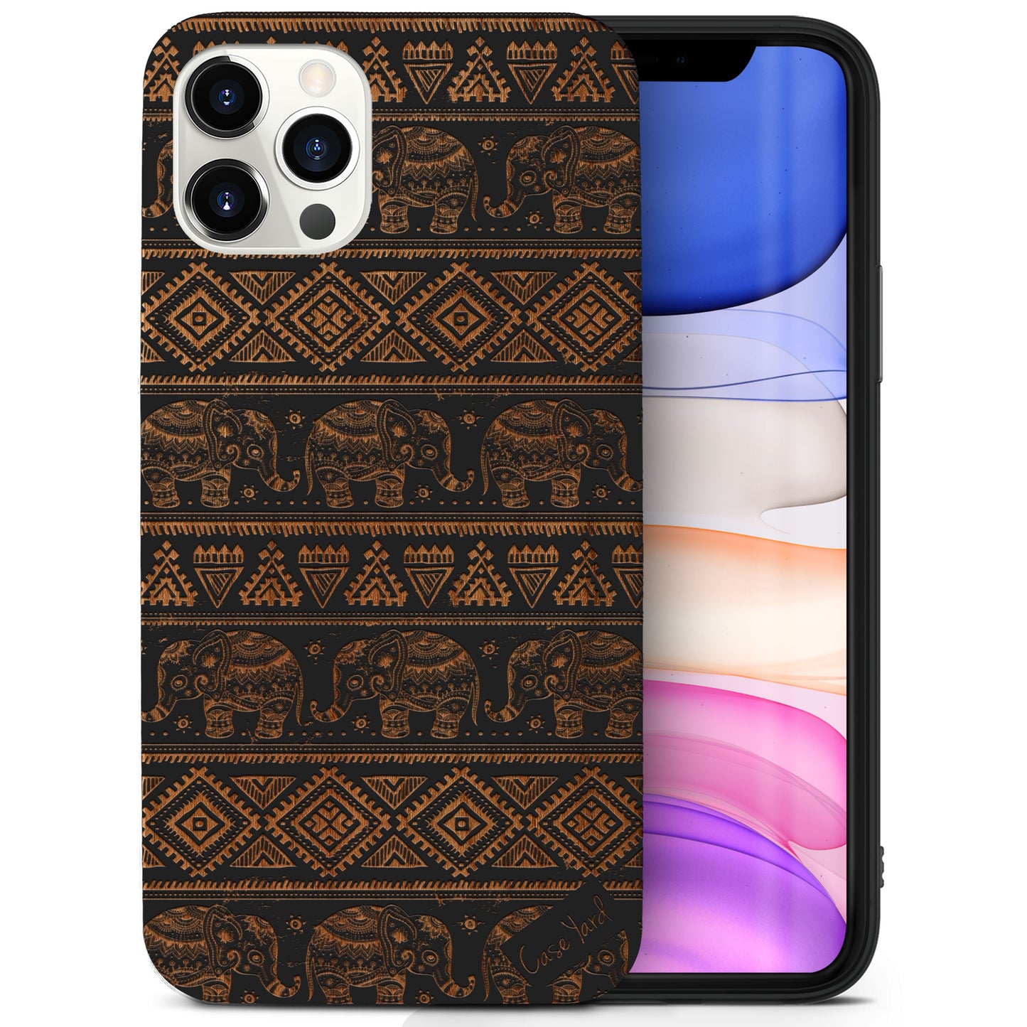 Wooden Cell Phone Case Cover, Laser Engraved case for iPhone & Samsung phone Elephant Pattern Wood Design