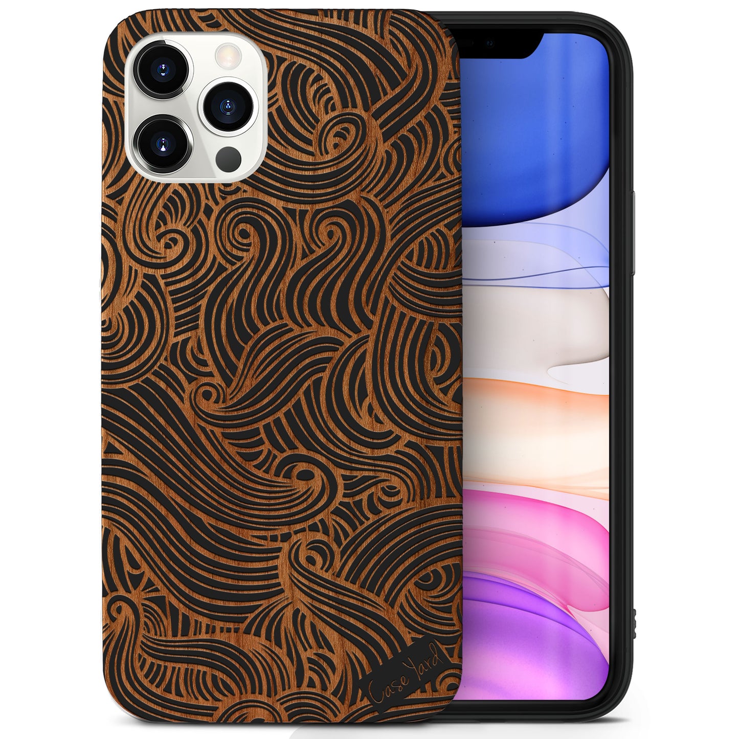 Wave Pattern Wooden Laser Engraved Phone Case for iPhone
