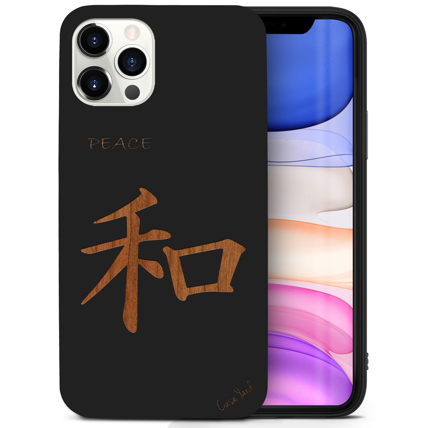 Wooden Cell Phone Case Cover, Laser Engraved case for iPhone & Samsung phone Kanji Peace Design