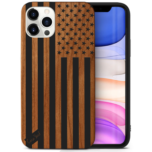 American Flag Wooden Laser Engraved Phone Case