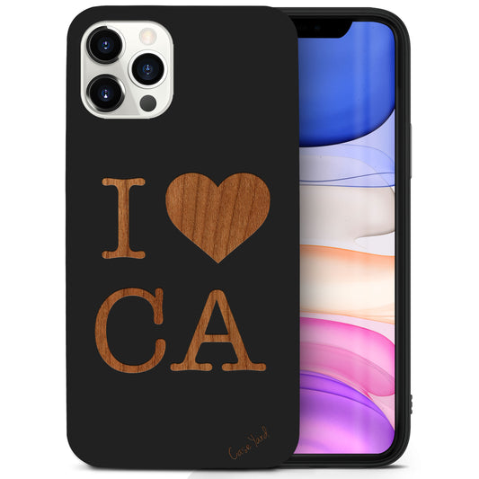 I Love CA Wooden Laser Engraved Phone Case