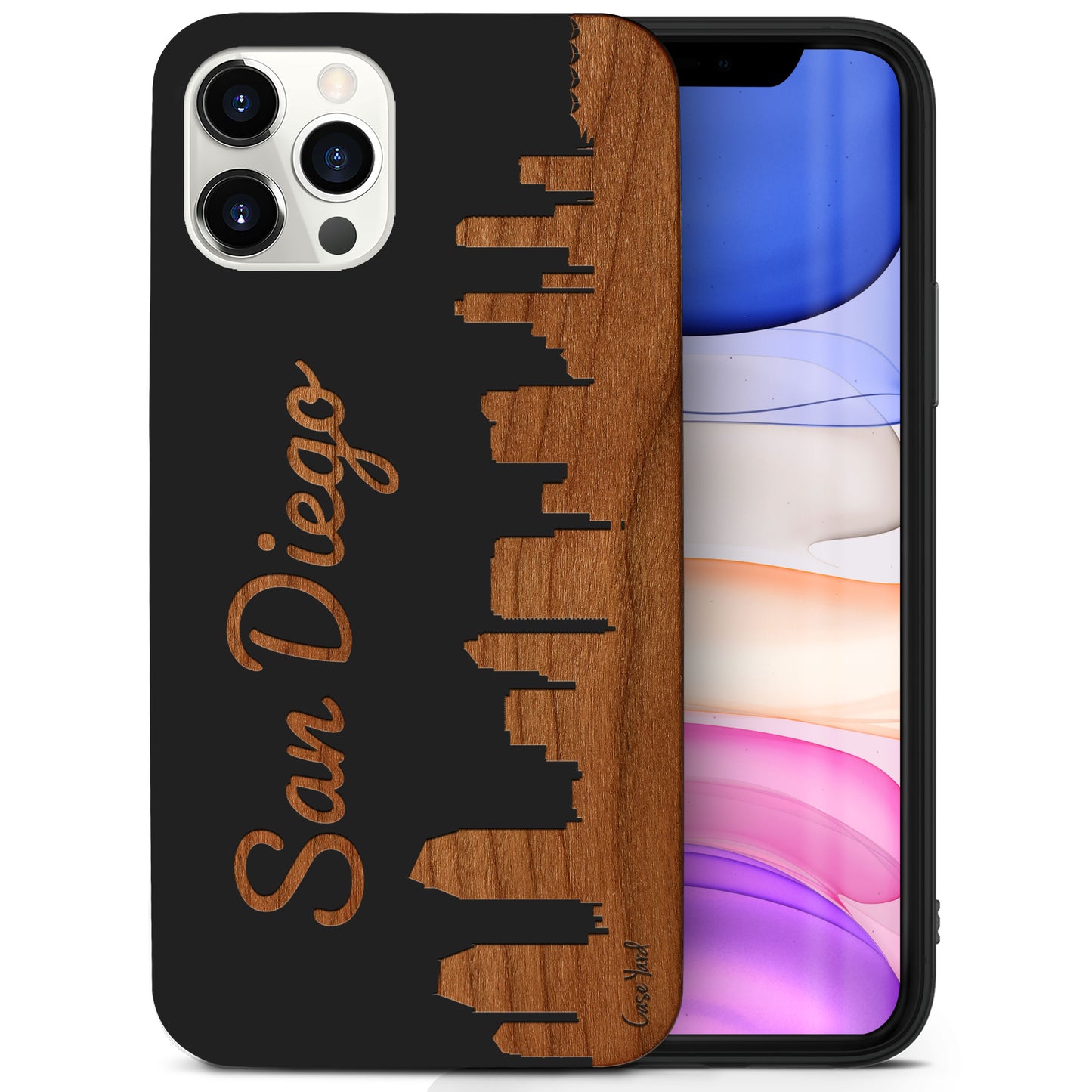 Wooden Cell Phone Case Cover, Laser Engraved case for iPhone & Samsung phone San Diego Skyline Design