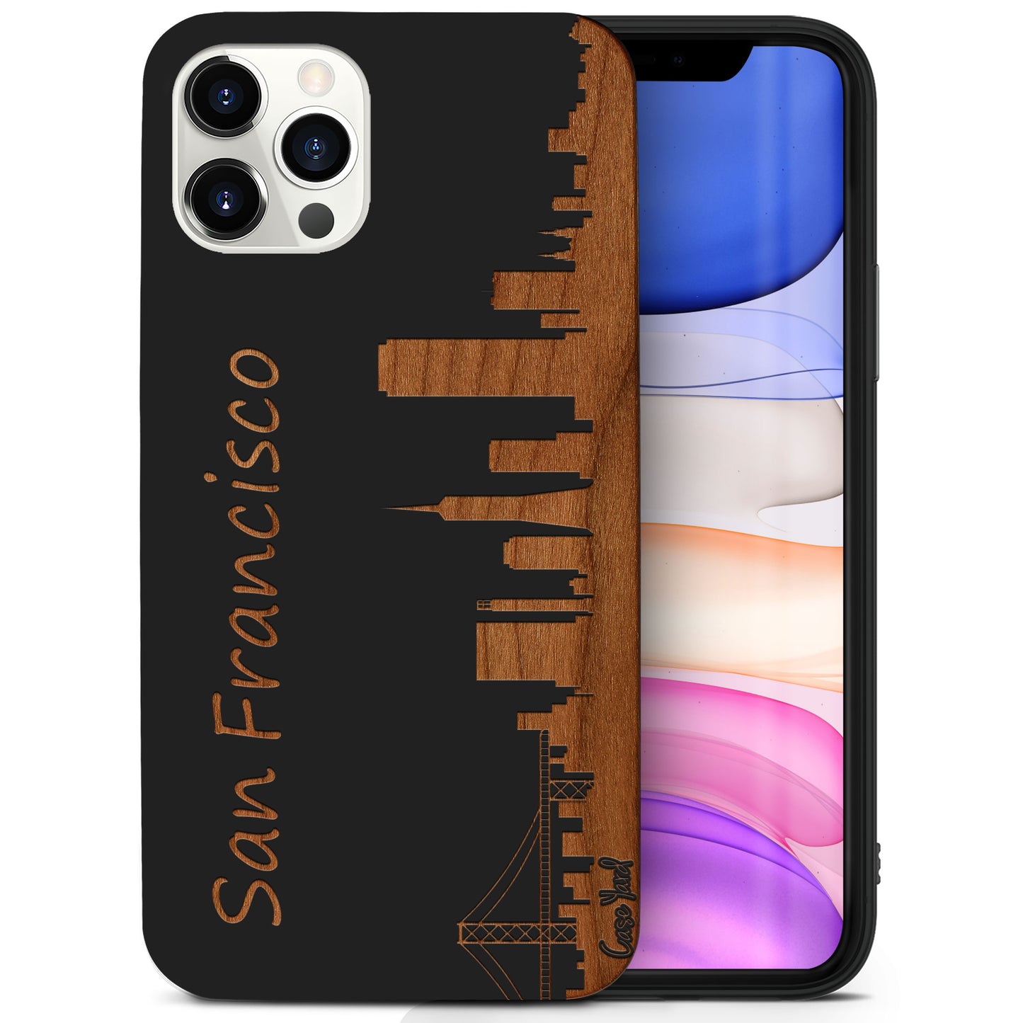 Wooden Cell Phone Case Cover, Laser Engraved case for iPhone & Samsung phone Skyline San Francisco Design