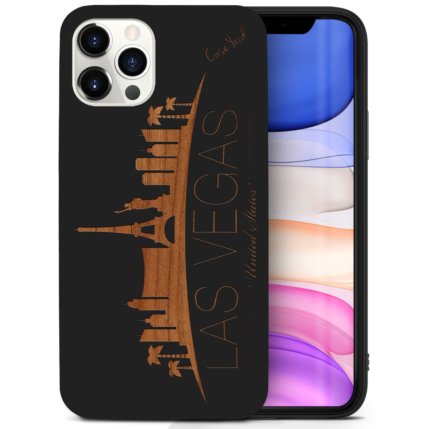Wooden Cell Phone Case Cover, Laser Engraved case for iPhone & Samsung phone Skyline Vegas Design