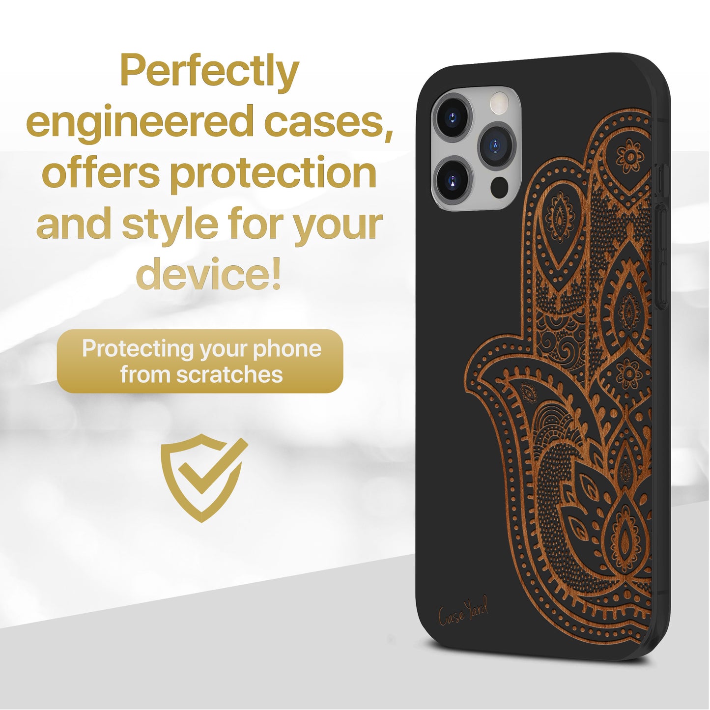 Half Hamsa Hand Wood Wooden Laser Engraved Phone Case for iPhone