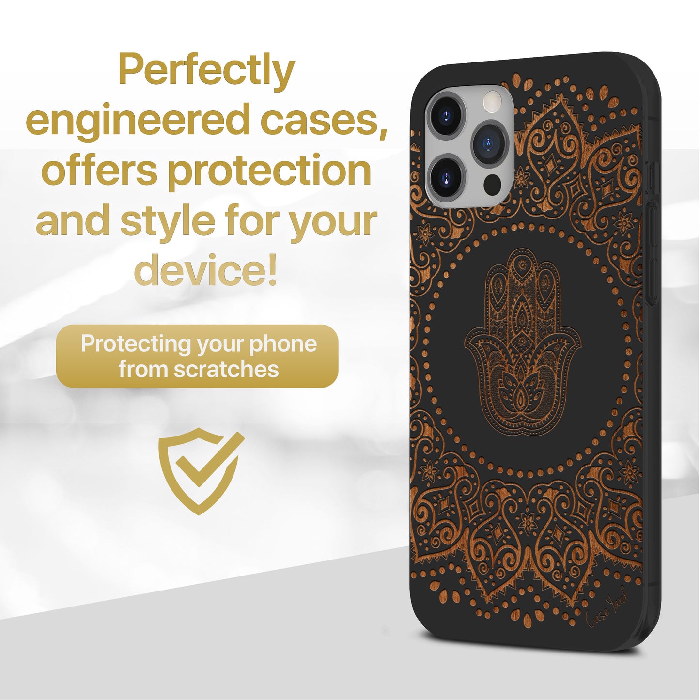 Hamsa Hand Mandala Wooden Laser Engraved Phone Case for iPhone