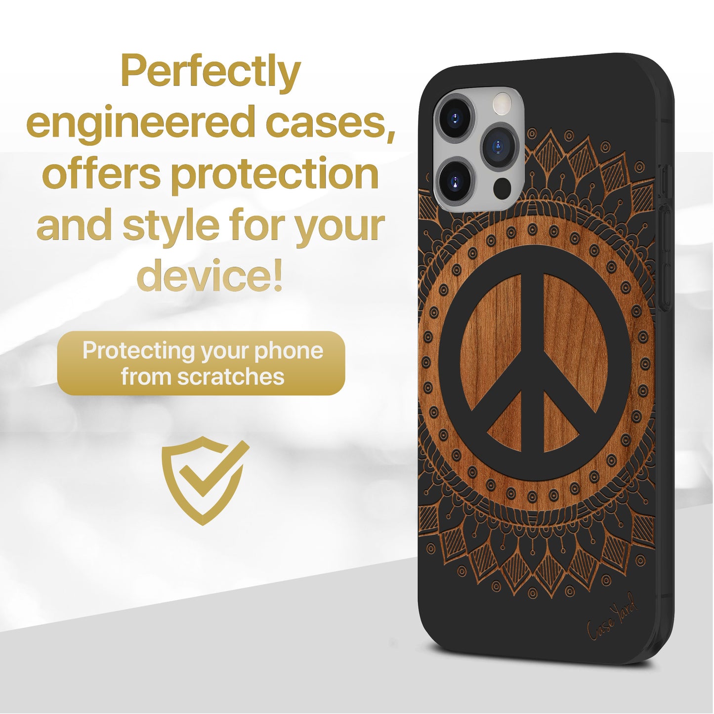 Peace Mandala Wood Wooden Laser Engraved Phone Case for iPhone