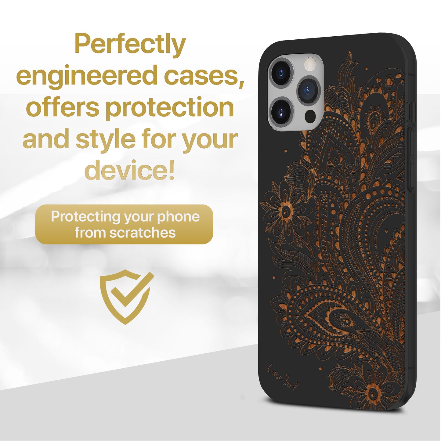 Wooden Cell Phone Case Cover, Laser Engraved case for iPhone & Samsung phone Flower Paisley Wood Design